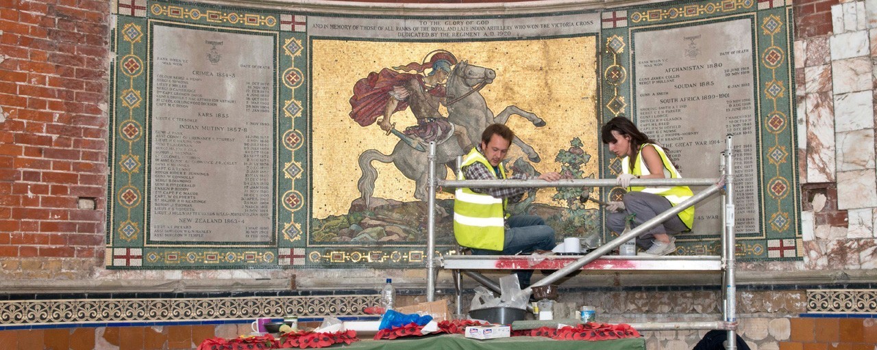 In situ conservation of the Victoria Cross memorial mosaic depicting St George and the Dragon