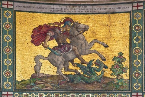Mosaic detail showing St George fighting the dragon